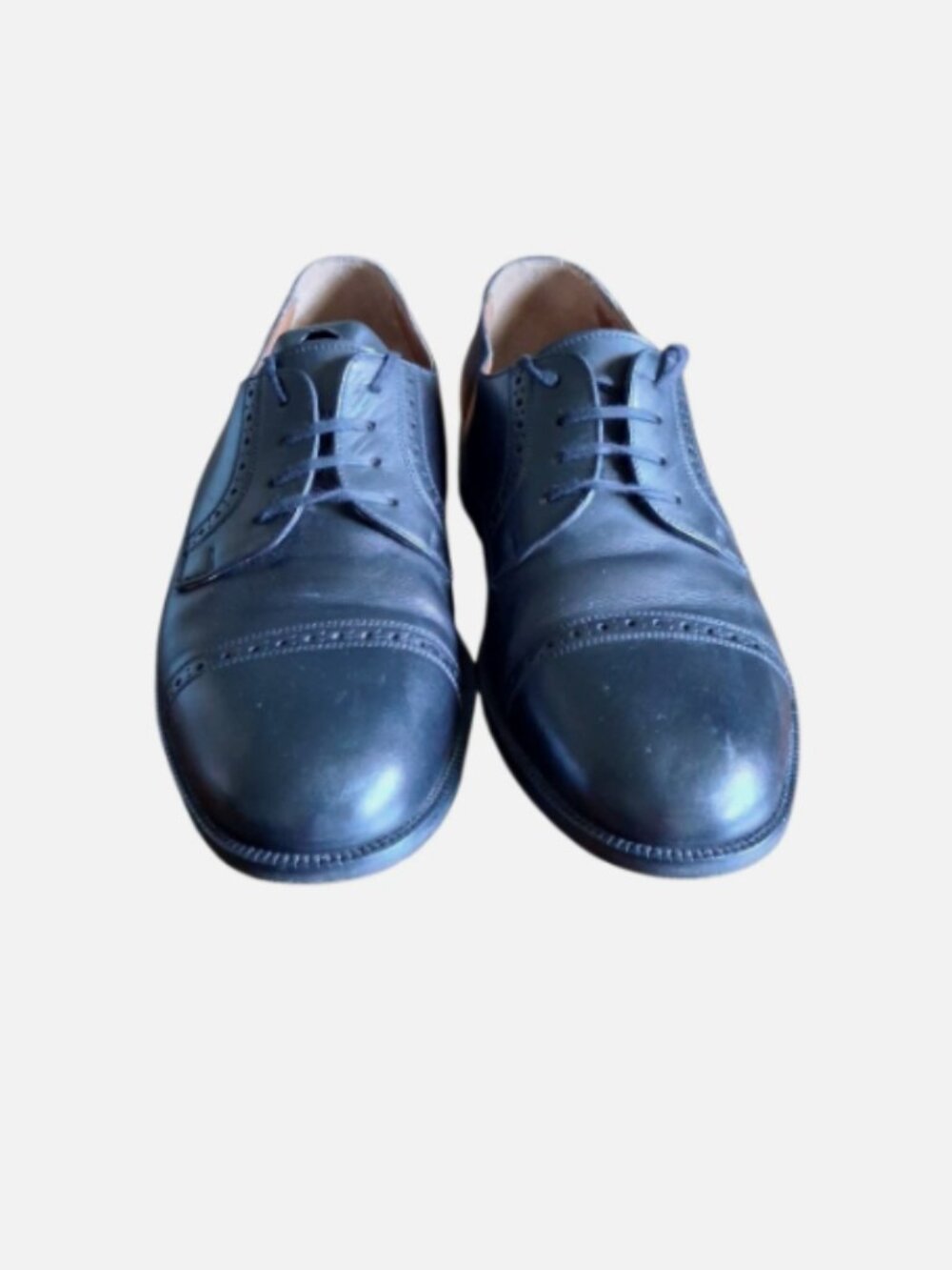 VALLEVERDE Mens Oxford Cap Toe Dress Shoes Size US 8.5 EU 42 Leather Black Italy